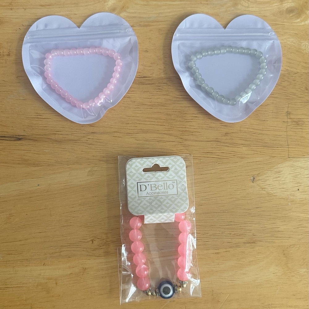 Kids Pink and Gray Beaded Bracelet Set & the 👁️ bracelet